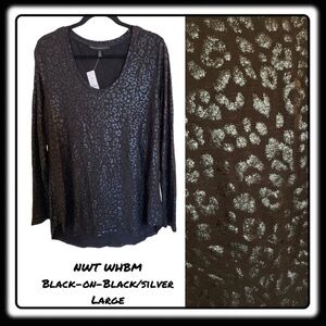 NWT WHBM Black-on-Black/silver animal print lightweight top Large